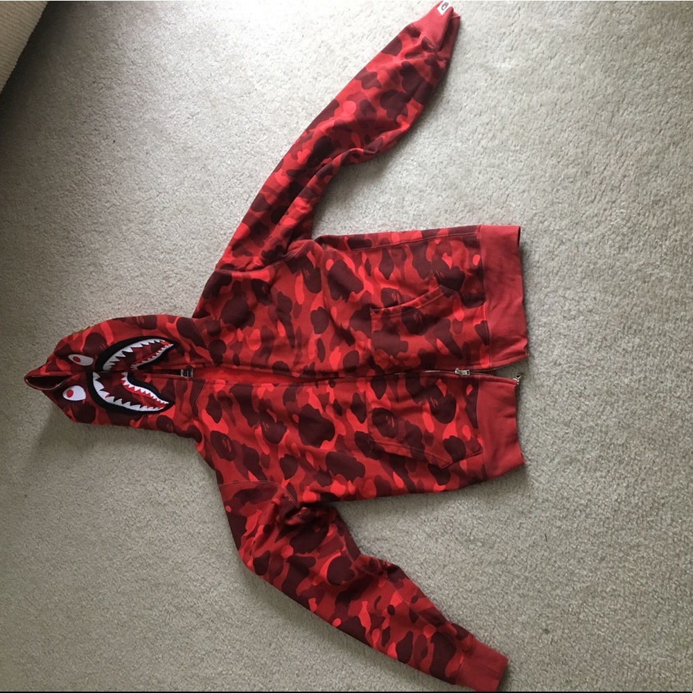 Red bape shark hoodie